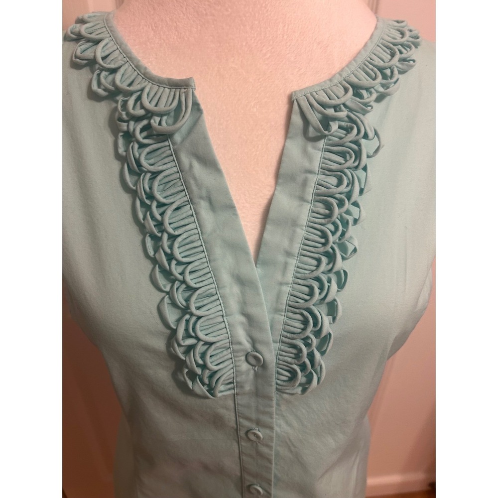 Talbots sz 10 ruffle sleeveless preppy cotton stretch top mint pastel green - Picture 10 of 11
